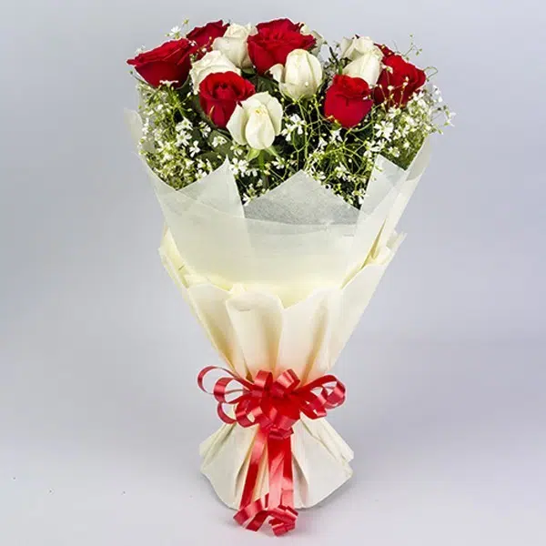 Red & White Roses Bunch