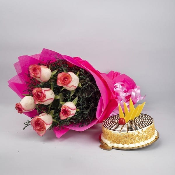 Rose Bunch with Cake