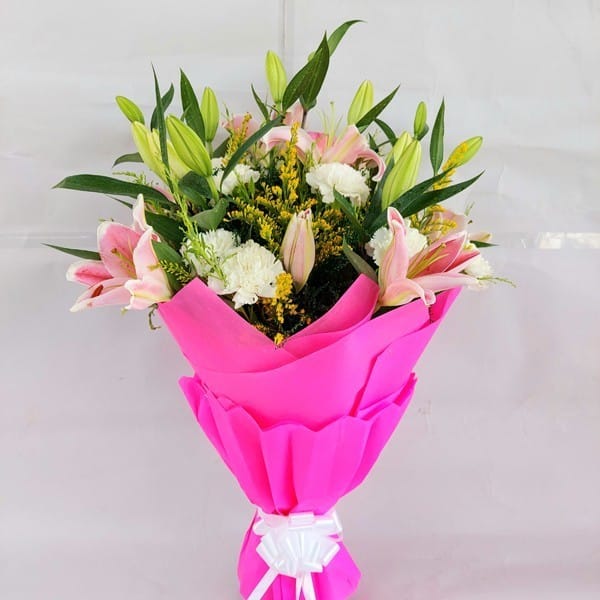 Carnations with Lilies Flowers Bunch
