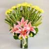 Pink Lillies With Yellow Carnation