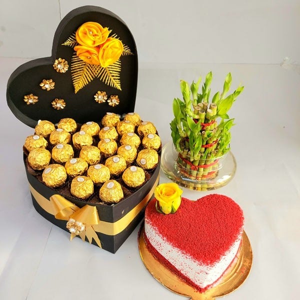 Amazing Ferraro Rocher Heart Box with Red Velvet Heart shape cake