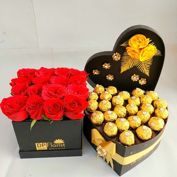 Amazing Ferraro Rocher Heart Box with Red Velvet Heart shape cake