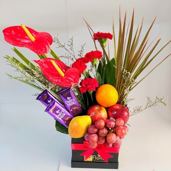Mix Fruit Box With Chocolate & Flowers