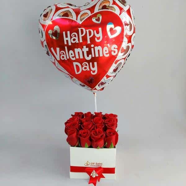 Valentines Foil Balloon with Rose Box