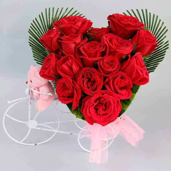 Heart shape Rose Arrangement with Bicycle