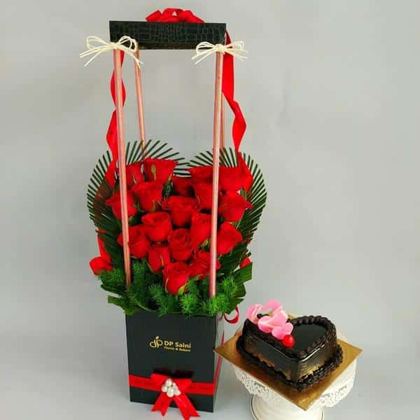 Box of Heart Shape Rose with Cake