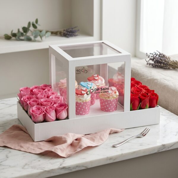 Premium Box of Roses with Cupcakes