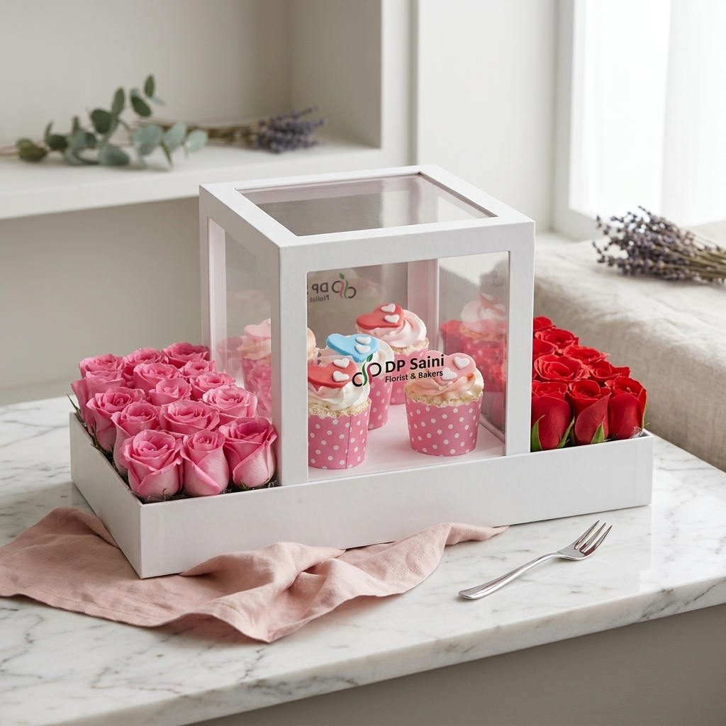Premium Box of Roses with Cupcakes