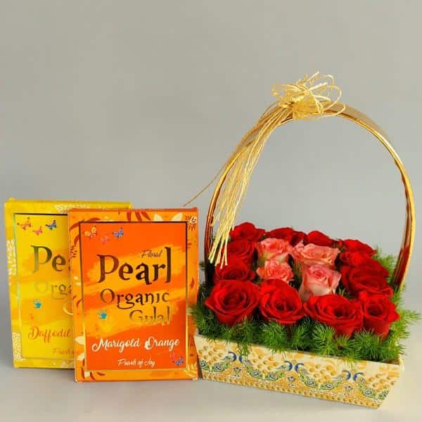 Pearl Organic Gulal with Flower Basket