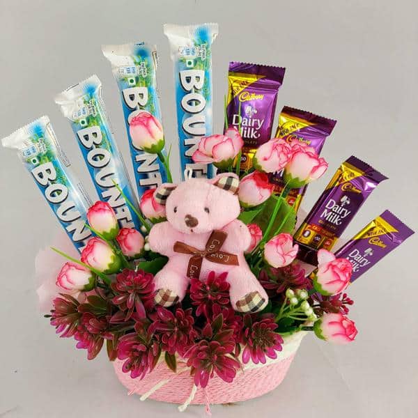 Basket of Mix Chocolate with Teddy