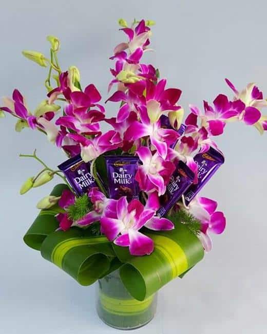 Orchid & Chocolate in Vase