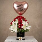 Box of Roses & Lillies with Foil Balloon ( Happy Father's Day)