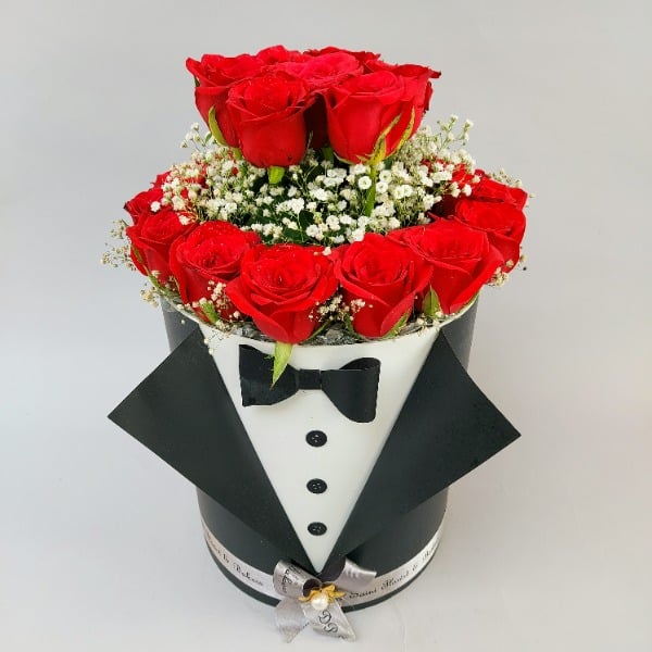 Tuxedo Box of Red Roses