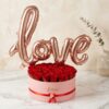 Big Round Box Full of Roses with Love Balloon