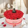 Big Round Box Full of Roses with Champagne