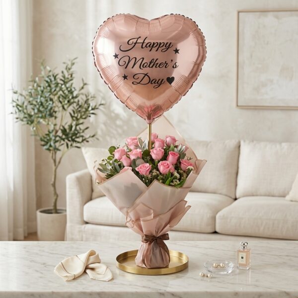 Pink Rose Bunch with Foil Balloon (HMD)