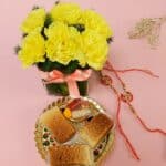 Set of Two Rakhi with Sweets & Fresh Flowers