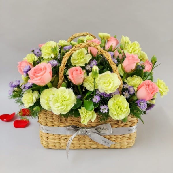 Jute Basket of Mix Flowers
