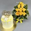 Yellow Rose in Vase with Choco-Vanilla Cake