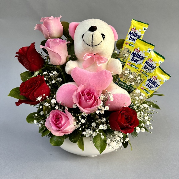 Combo of Flower with Teddy & Chocolate