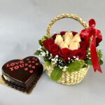 Mix Rose Jute Basket with Cake