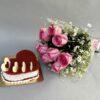 Pink Rose Bunch with Cake