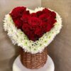 Heart Shape Red Rose in Jute Basket