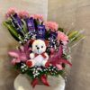 Lille & Carnation in Vase with Teddy & Chocolates