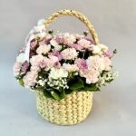 Spray Carnation & Daisy Flower in Basket