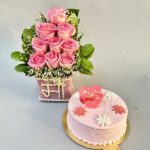 Roses in MAA Vase with Cake
