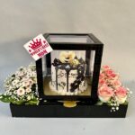Premium Tray with Fresh Flowers & Cake