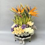 Exotic Mix Flowers in Metal Base