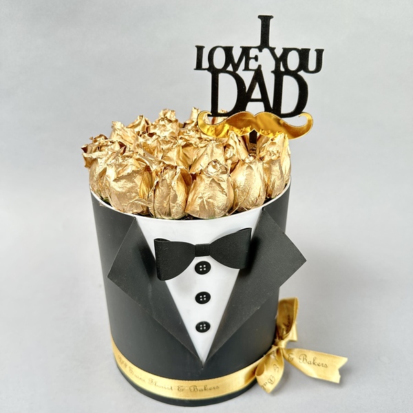 Golden Roses in Tuxedo Box