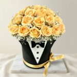 42 Peach Rose in Tuxedo Box