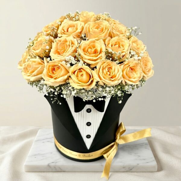 42 Peach Rose in Tuxedo Box