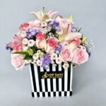 Mix Exotic Flowers in Stripes Box
