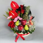 Mix Fruit Box with Fresh Flowers