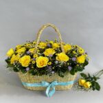 Premium Jute Basket Full of Yellow Rose