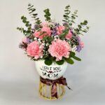 "I LOVE YOU MOM" metal base with Fresh Flowers