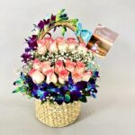 Jute Basket of Roses & Orchid