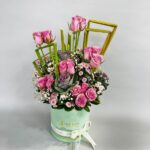 Pink Roses & Brasica in Box