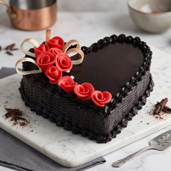 Heart Shape ChocoTruffle Cake With Fondant Roses
