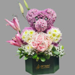 Real Flower Teddy Arrangement