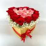 Mix Roses in Golden Heart Box
