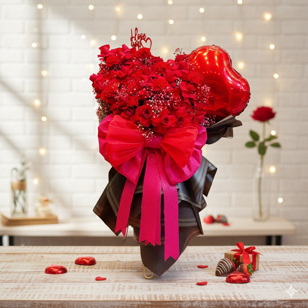 Luxury Red Roses & Cranations Bunch in Metal Stand