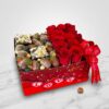 Box of Red Roses with Strawberries Dipped in Chocolate & Brownie