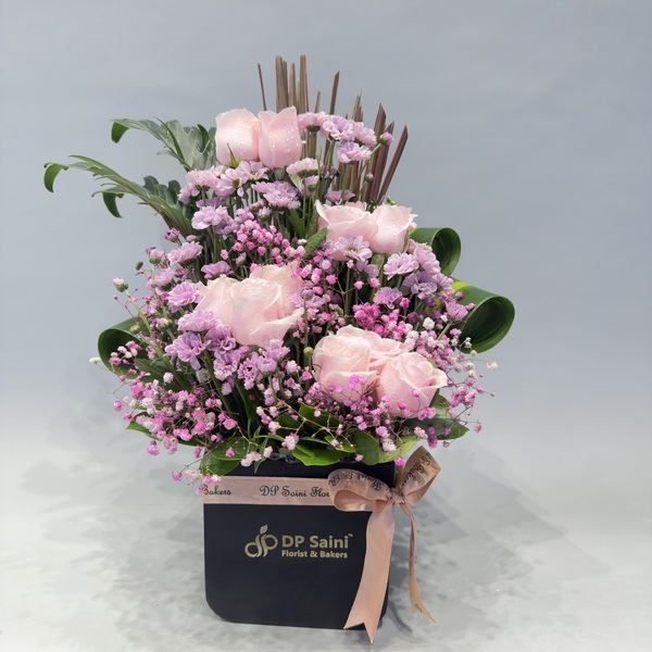 Pink Roses in Black Box