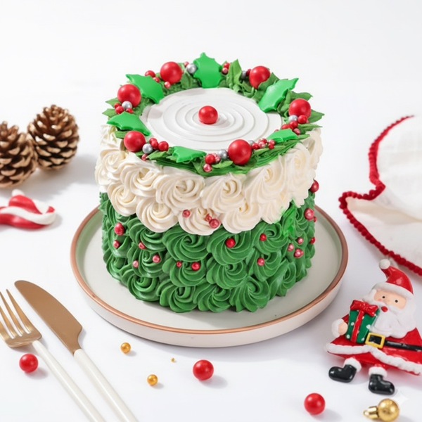 Cheerful Christmas Wreath Cream Cake