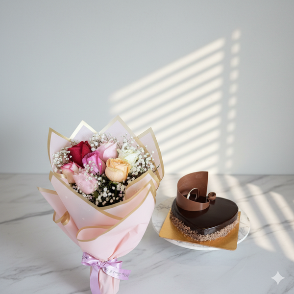 Combo of Cake & Mix Rose Bunch