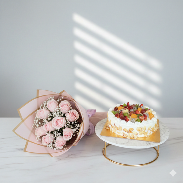 Combo of Cake & Pink Rose Bunch